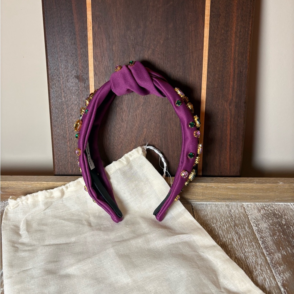 Twine and Love Women’s Embellished Knot Headband in Purple with Multicolor Gems